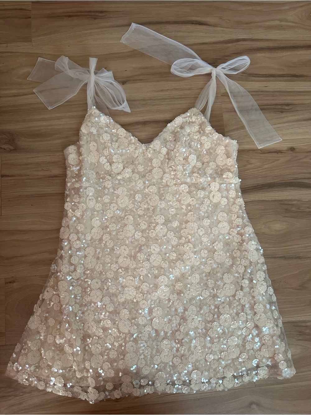 Mi Ami for Francescas Sequin Floral Dress with Tie Straps - Cream